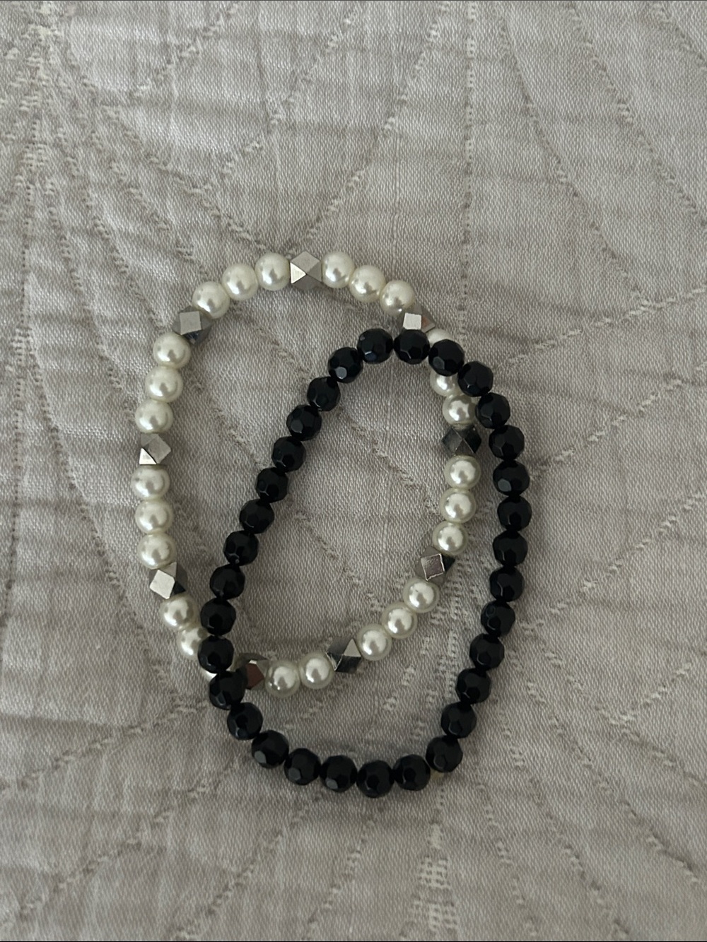 Black and White Beaded Stretch Bracelet Set